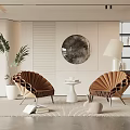 Modern Fan Shaped Chair And Small Round Table Set In Stylish Interior With Potted Plant Decor