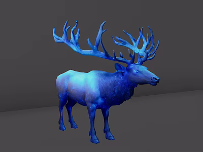 Blue Deer Game Movie Character With Large Antlers 3D Render Design 3d model