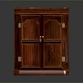 Solid Redwood Wooden Cabinet Featuring Double Doors And Metal Hardware Details