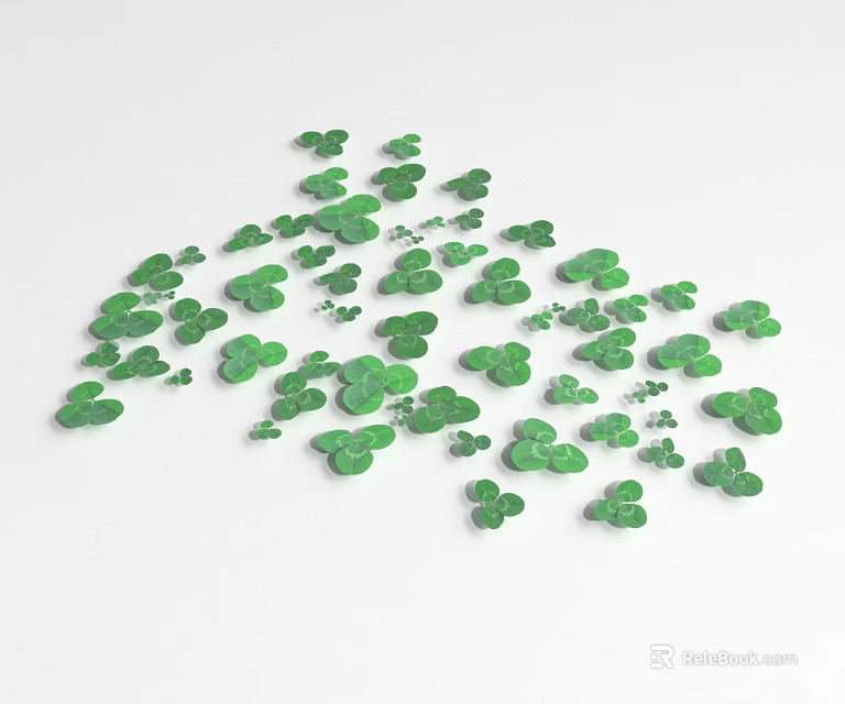 Fresh Green Clover Leaves Scattered On Clean White Background Surface 3d model 