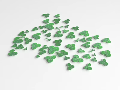 Fresh Green Clover Leaves Scattered On Clean White Background Surface 3d model