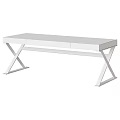 Modern Dark Wooden Desk With Golden Metal X Shaped Legs And Drawers