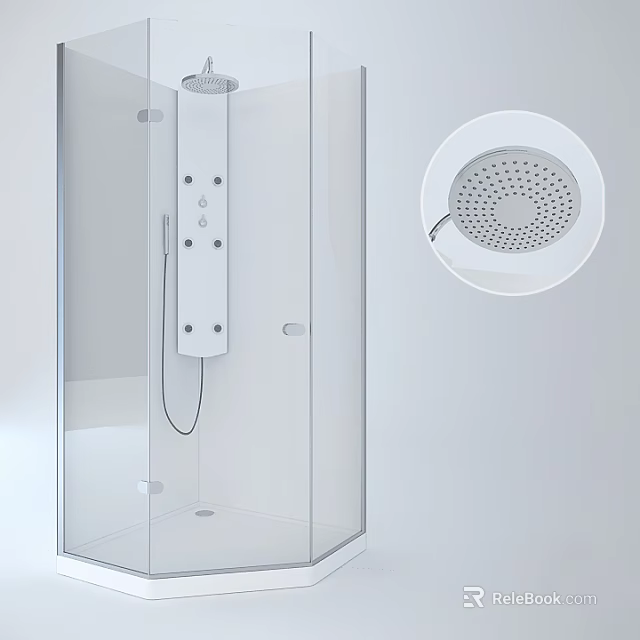 Modern Shower Sauna Interior With Glass Enclosure And Rainfall Shower Head 3d model 