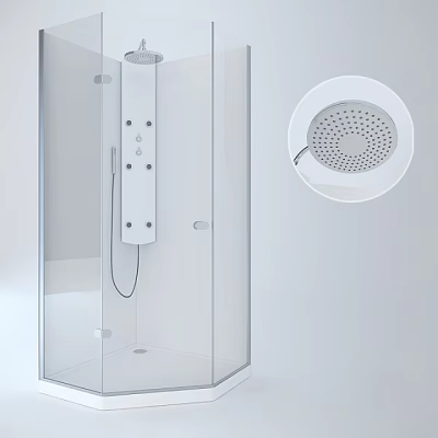 Modern Shower Sauna Interior With Glass Enclosure And Rainfall Shower Head 3d model