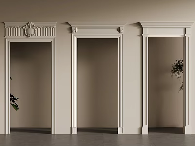 White Decorative Door Frames With Beige Wall And Green Plant Accents 3d model