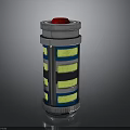 Mechanical Device Structure with Red Top Yellow Black Stripes and Blue Elements Metallic Cylindrical Design