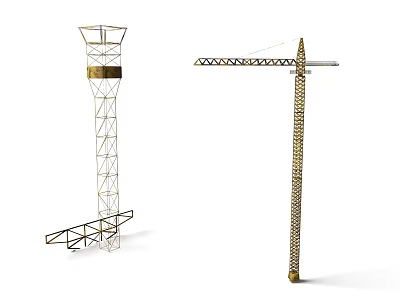 Two Tower Crane Structures Featuring Metal Frames And Long Booms 3d model