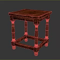 Red Wooden Coffee Table With Carved Details And Ornate Legs Design