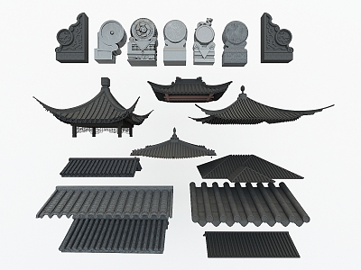 Chinese style eaves roof tile stone lion column stone pier component 3d model