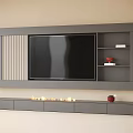 Modern Gray TV Wall Design with Large Screen TV Decorative Stripes and Cabinet