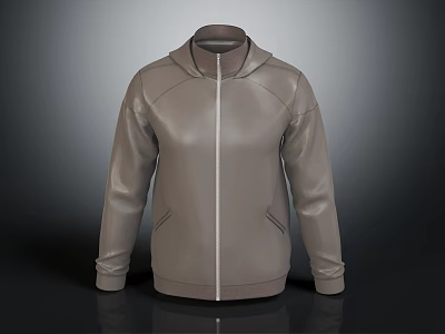 Gray Hooded Jacket With Zipper Closure Long Sleeves Front Pockets Modern Design 3d model