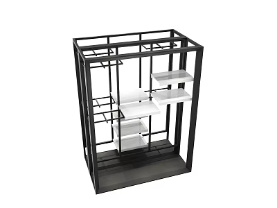 Modern Black Metal Frame Display Shelf with Open White Storage Shelves 3d model