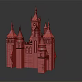 Ancient Gothic Architectural Structure With Spires Clock Tower And Stone Walls 3d model