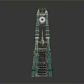Green Unique Modern Building With Layered Tower Structure And Blue Circular Top