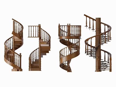 Spiral Wooden Staircase Designs With Curved Handrails And Wooden Steps 3d model
