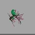 Beautiful Green Bird with Long Tail Perched on Tree Branches with Pink Flowers