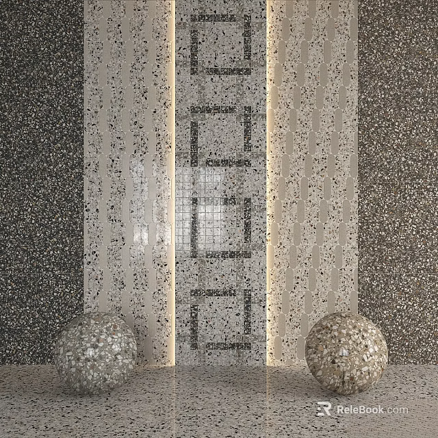 Stylish Decorative Components For Interior Design With Geometric Mosaic Patterns And Spherical Ornaments 3d model