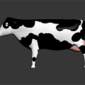 Black And White Cartoon Cow 3D Model Standing On Dark Background With Reflection
