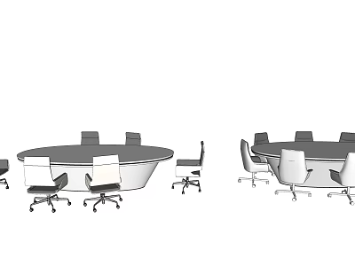Modern Round Conference Table With Ergonomic Chairs In Office Meeting Room 3d model