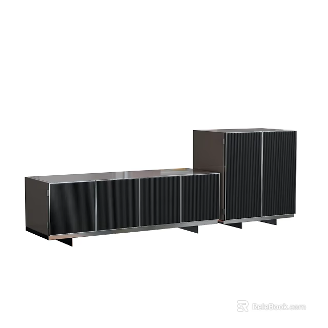 Modern TV Stand With Black Panel Doors And Metal Support Legs Design 3d model 