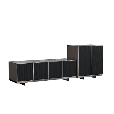 Modern TV Stand With Black Panel Doors And Metal Support Legs Design 3d model
