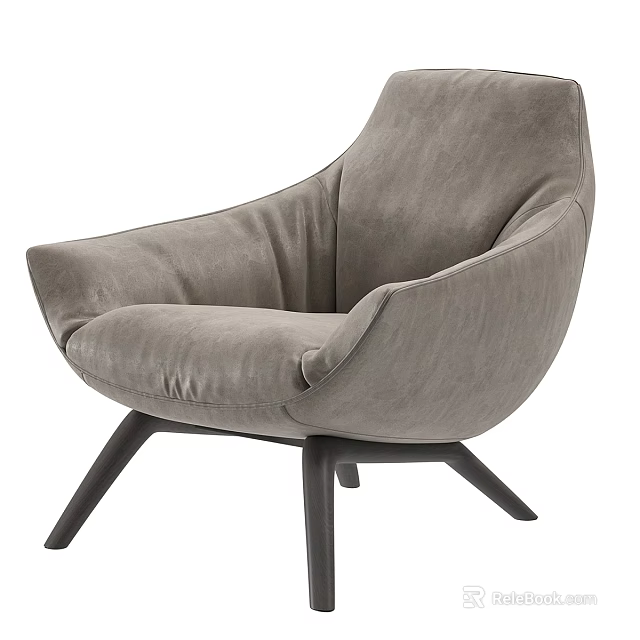 Comfortable Gray Velvet Accent Chair with Modern Curved Back and Dark Legs for Living Room 3d model 
