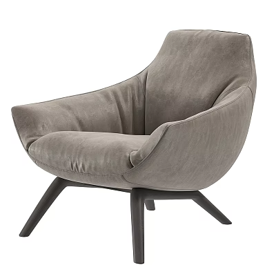 Comfortable Gray Velvet Accent Chair with Modern Curved Back and Dark Legs for Living Room 3d model