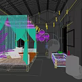 Traditional Homestay Guest Room With Canopy Bed Wooden Ceiling Hanging Chair And Green Plants