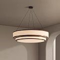 Modern Round Chandelier With Wooden Frame And Fabric Shade In Interior Room