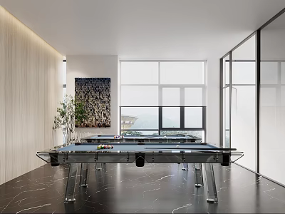 Modern Billiard Room With Pool Table Natural Light And Art Decor 3d model