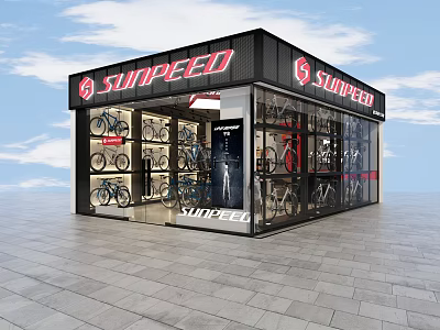 SUNPEED Bicycle Store Showroom With Glass Front Display Windows And Bicycles On 3d model