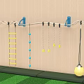 Kindergarten Playground With Climbing Ladder Ropes Hanging Rings Yellow Ball And Safety Mats