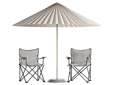 Outdoor Foldable Light Gray Chair Set With Wooden Frame And Sunshade Umbrella 3d model