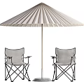Outdoor Foldable Light Gray Chair Set With Wooden Frame And Sunshade Umbrella