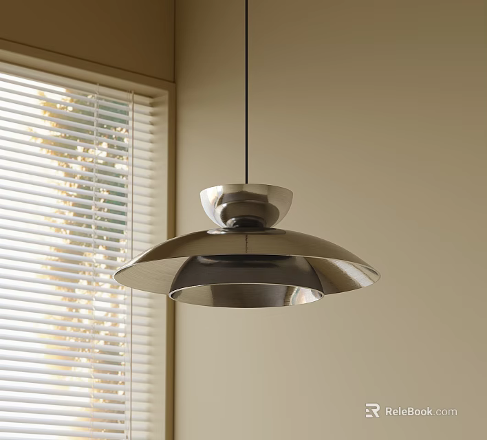Modern Metallic Pendant Light With Layered Design Near Window And Light Wall 3d model 