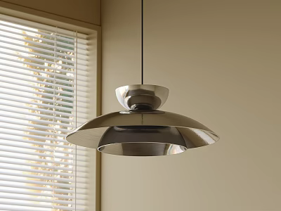Modern Metallic Pendant Light With Layered Design Near Window And Light Wall 3d model