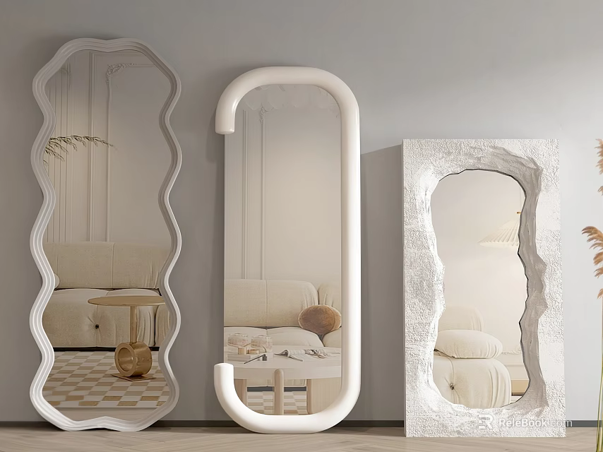 Three Stylish Mirrors In Minimalist Living Room 3d model 