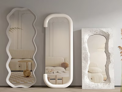 Three Stylish Mirrors In Minimalist Living Room 3d model