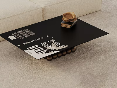 Modern Black Coffee Table With Decorative Bowl And Stack Of Books In Living Room Setup 3d model