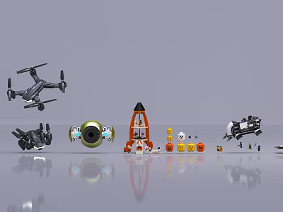 Building Blocks Rocket Drone Spacecraft Models With Minifigures And Round Pieces 3d model