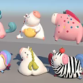 Cute Colorful Cartoon Animal Toys With Various Designs And Decorative Elements