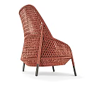 Modern Brown Woven Rattan Leisure Chair With Gray Cushions And Black Metal Legs