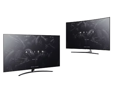 Modern Computer Monitors With Dual Alien Theme Screens And Sleek Stand Design 3d model