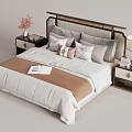 New Chinese Style Bedset Combination Double Bed Solid Wood Bedside Table 3d model