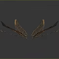 Transparent Butterfly Wings With Golden Patterns On Gray Background And Reflections