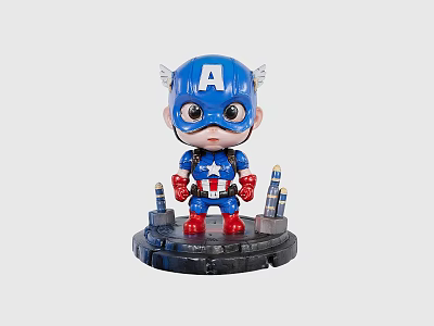 Captain America Chibi Decorative Ornament Set in Red White Blue with Missile Base Decorations 3d model