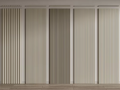 Various Colored Vertical Stripe Wall Panels With Textures And Wooden Floor Background 3d model