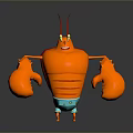 Cartoon Orange Lobster in Standing Pose With Large Claws and Blue Shorts