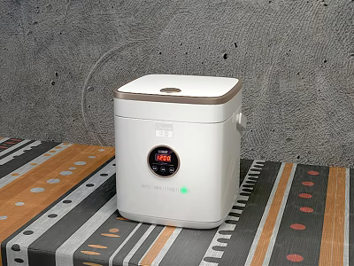 White Digital Rice Cooker As Modern Kitchen Appliance On Patterned Table 3d model