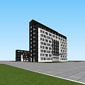 Modern High Rise Office Building With Glass Curtain Wall Plaza And Green Lawn
